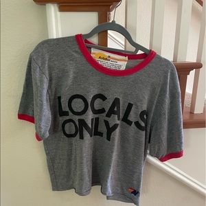 Aviator Nation grey cropped short sleeve t shirt.